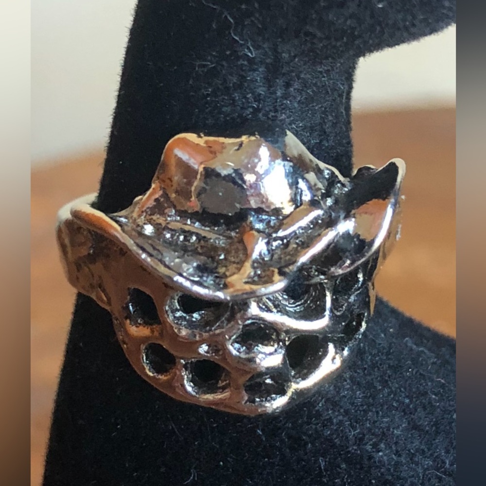 Skull with Cowboy Hat Silvertone Ring